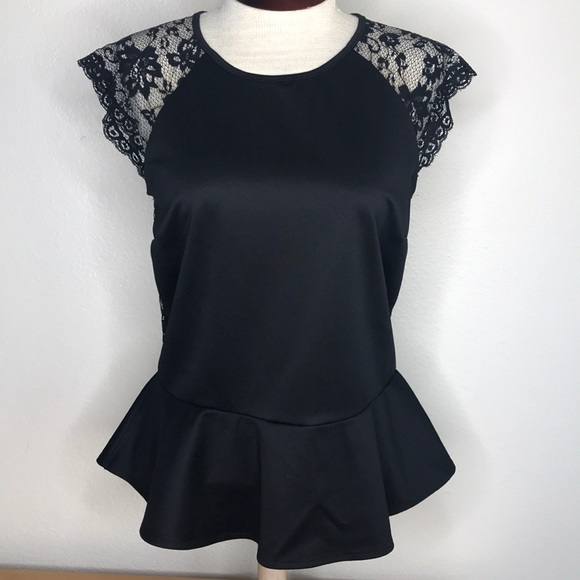 cliche Tops - Cliche peplum short sleeve black lace top large